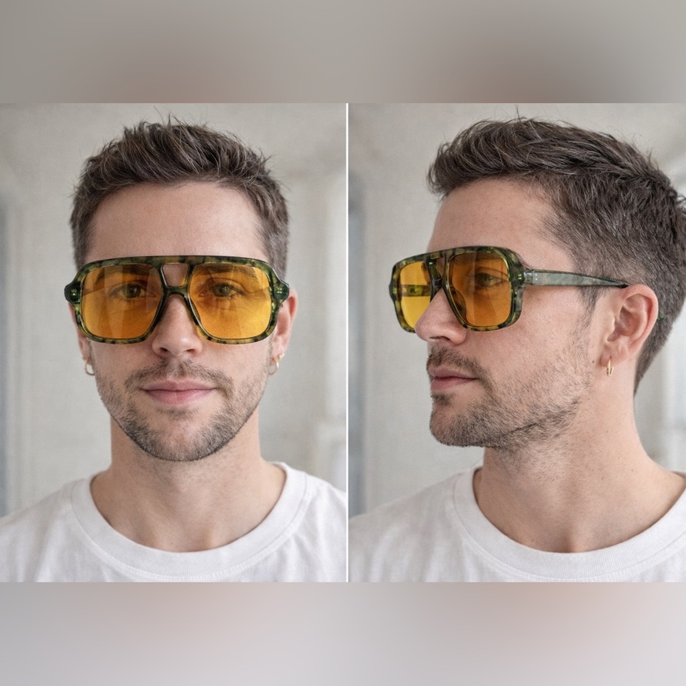 Oversized Tortoiseshell Aviator Sunglasses – Amber Lens Statement Frames | Retro